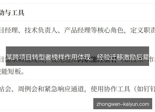某跨项目转型者榜样作用体现,经验迁移激励后辈 某跨项目转型者榜样作用体现,经验迁移激励后辈